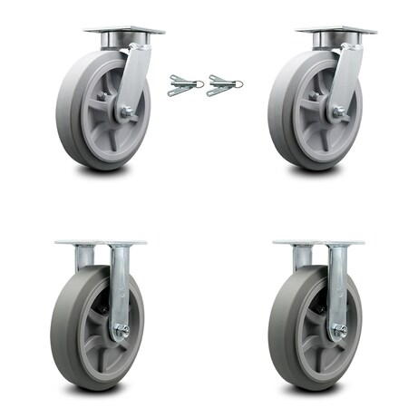 Service Caster 8 Inch Kingpinless Thermoplastic Rubber Wheel Caster Swivel Locks 2 Rigid, 2PK SCC-KP30S820-TPRRF-BSL-2-R-2